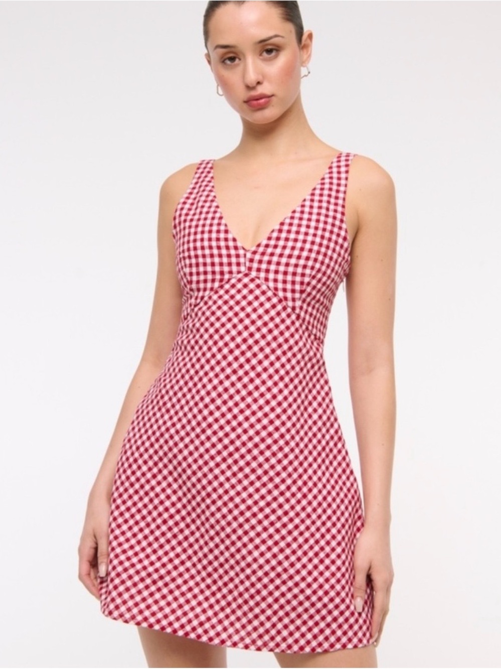 Abercrombie & Fitch Red Gingham V-Neck Sleeveless Dress